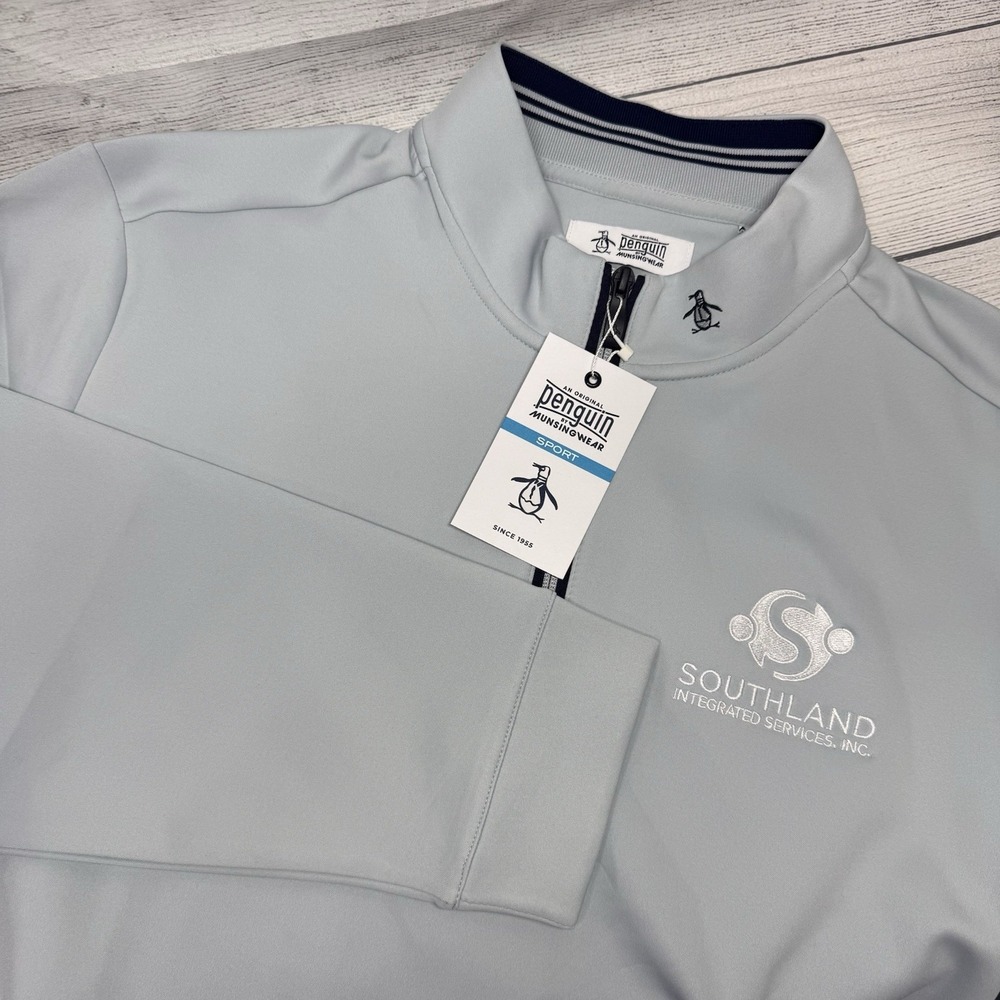 Penguin Mens Shirt XL Pearl Blue 1/4 Zip Long Sleeve NWT *Logo*